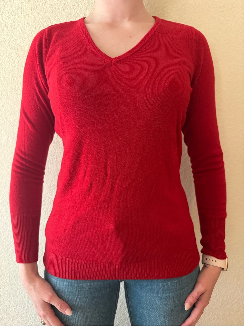 New York & Company Red V-Neck Women's Sweater